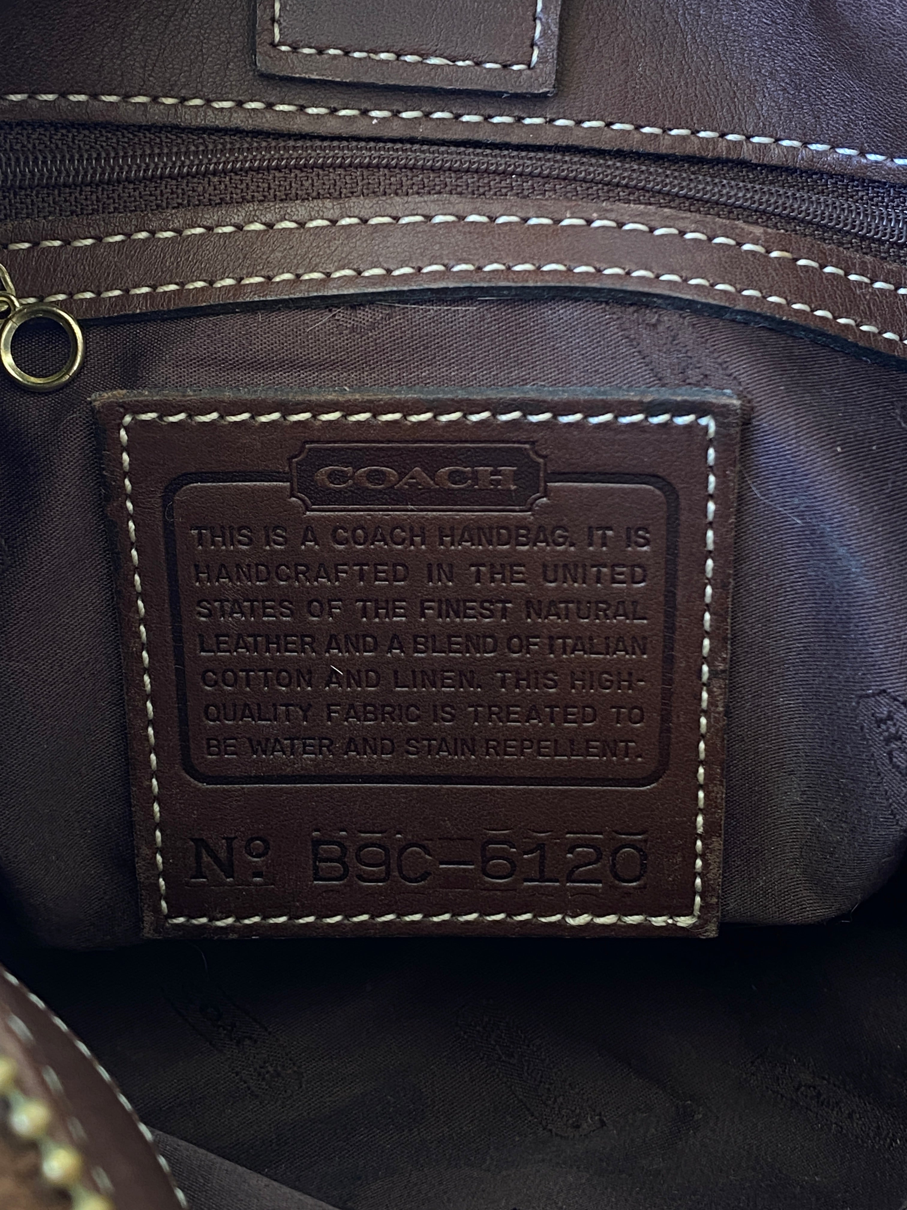 Rare Vintage Coach B9C-6120 Tan Canvas & Brown Leather Small Tote Handbag 90s Mini Satchel Purse