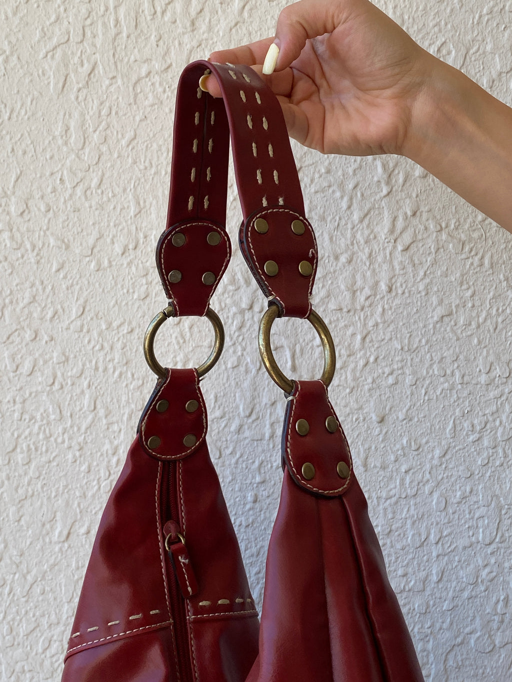 Y2K Nine West Red Faux Leather Hobo Shoulder Bag