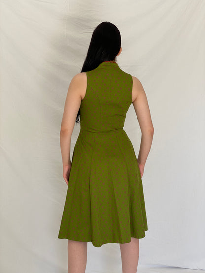 Vintage German Daller Tracht Green Cotton Floral Dirndl Folk Dress – S