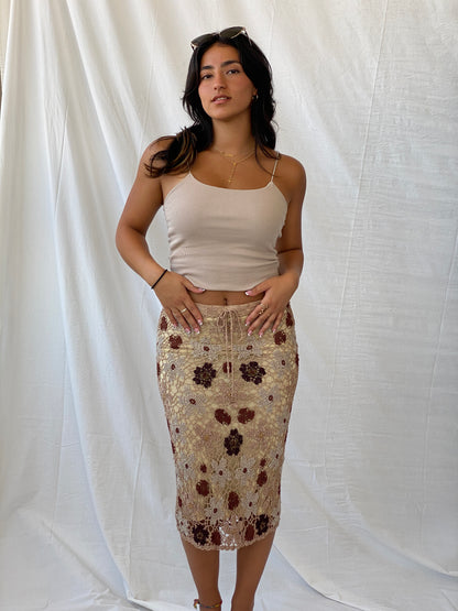 Vintage Nicowa Knit Pencil Skirt With Beaded Details- S