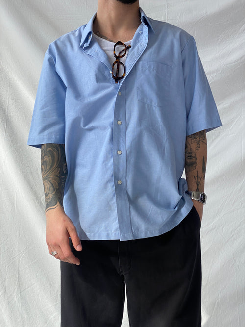 90s Freeds Class Act Men‘s Half Sleeve Blue Shirt - L