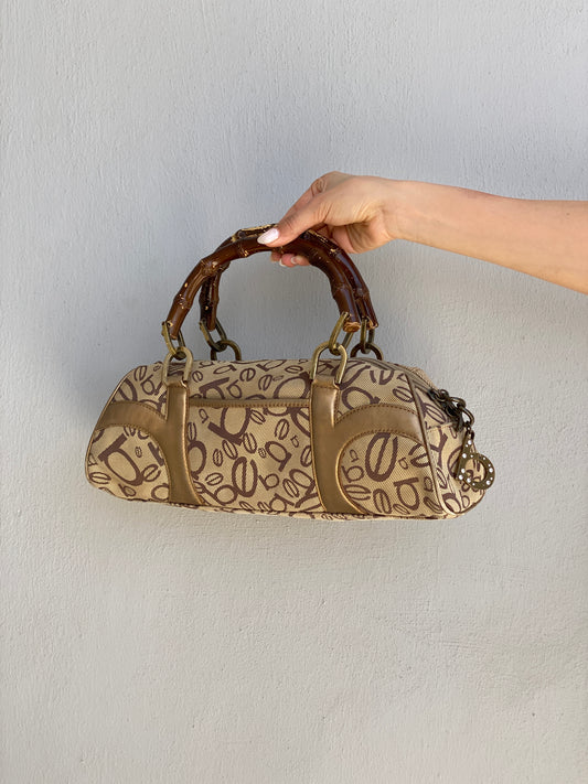 Y2K Bebe Monogram Canvas & Bamboo Handle Bag Beige Brown