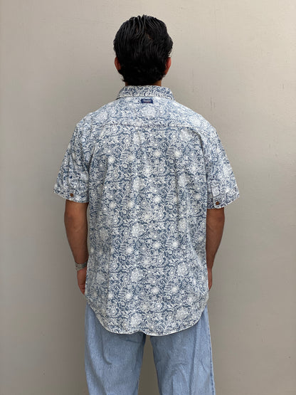 Vintage Petrol Industries Blue Floral Workwear Short Sleeve Men’s Shirt – 2XL