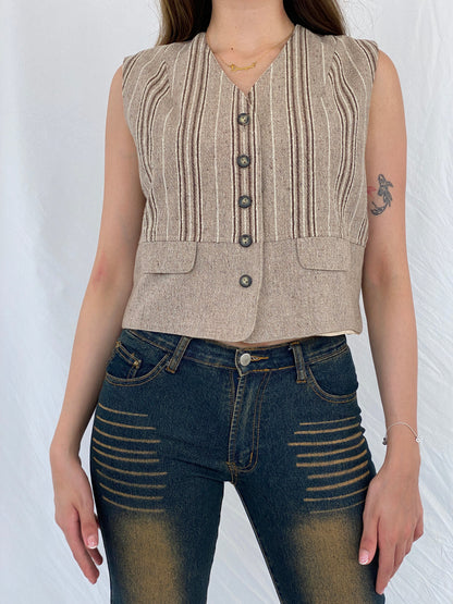 Vintage Magic Simplicity Beige and Brown Striped Waistcoat Vest - M/L