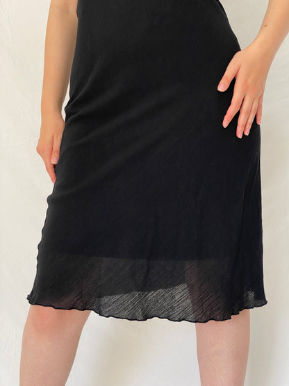 Vintage Y2K Wawa Black Embroidered Empire Waist Midi Slip Dress - L