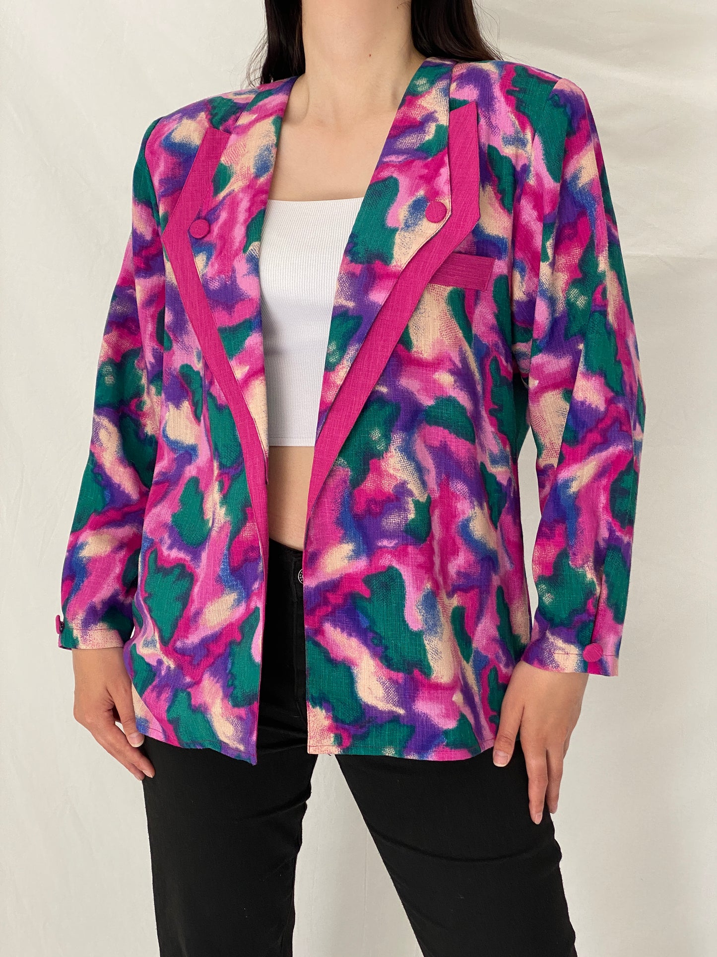 Vintage 90s Picadally London Vibrant Abstract Linen Blend Blazer – Free Size