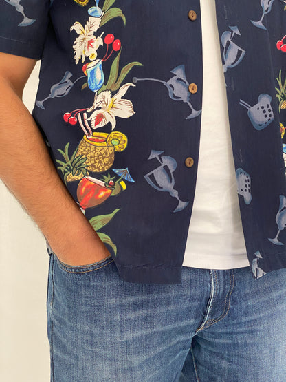 Vintage Steve & Barry’s Classic Hawaiian Navy Cocktail Print Camp Shirt - M