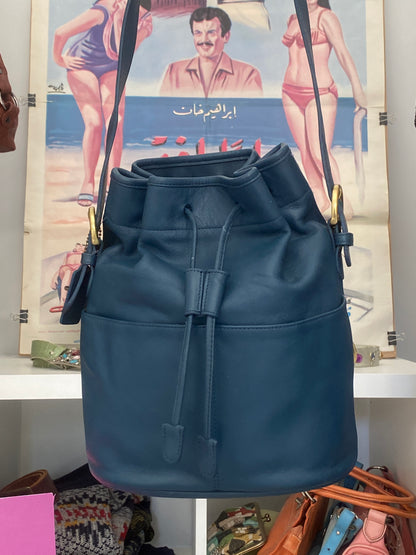 Vintage 1995 Coach Thompson 4151 Navy Blue Glovetanned Leather Drawstring Bucket Shoulder Bag