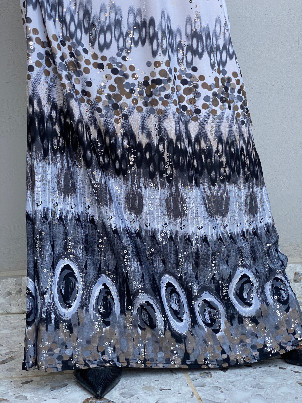Vintage Y2K Evita Grey Black Sequin Halter Neck Maxi Dress - S Vintage Y2K Evita Grey Black Sequin Halter Neck Maxi Dress - S