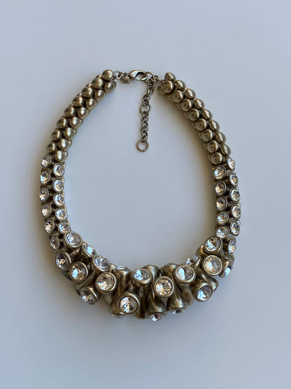 Y2K Banana Republic BR Bronze-Tone Crystal Chunky Statement Necklace