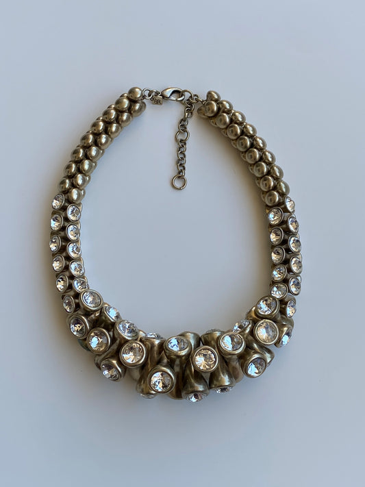 Y2K Banana Republic BR Bronze-Tone Crystal Chunky Statement Necklace