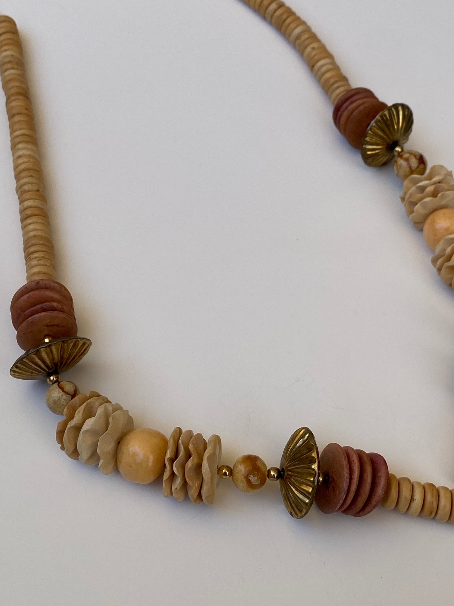 Vintage Earth Tone Beaded Statement Necklace Boho Wooden & Stone Inspired Collar Necklace