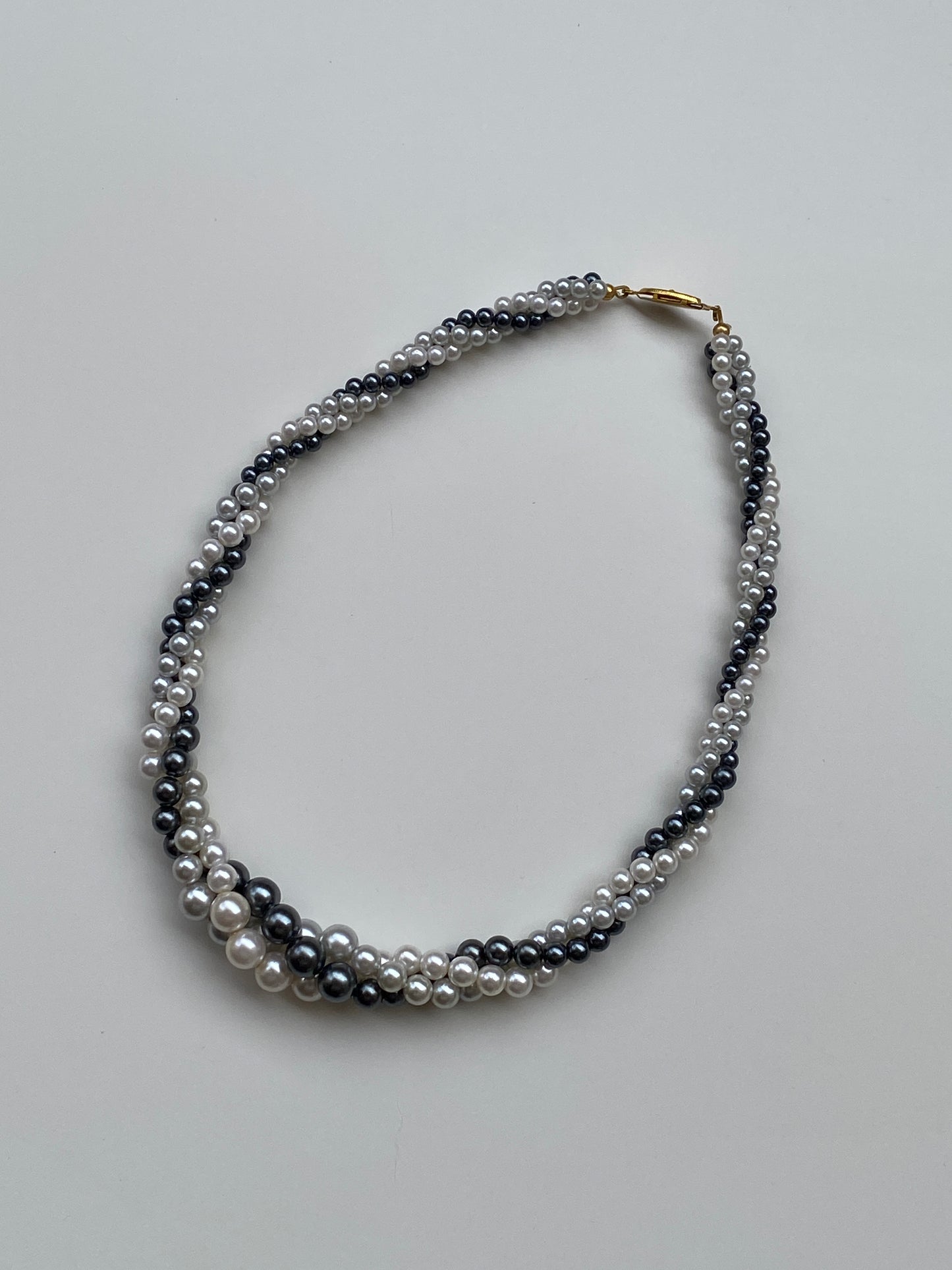 Vintage Faux Pearl Double Strand Necklace Black & White Elegant Classic Choker