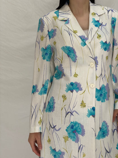 Vintage As Niobe New Line by ASM Floral Long Blazer 90s Blue Botanical Tailored Jacket - M