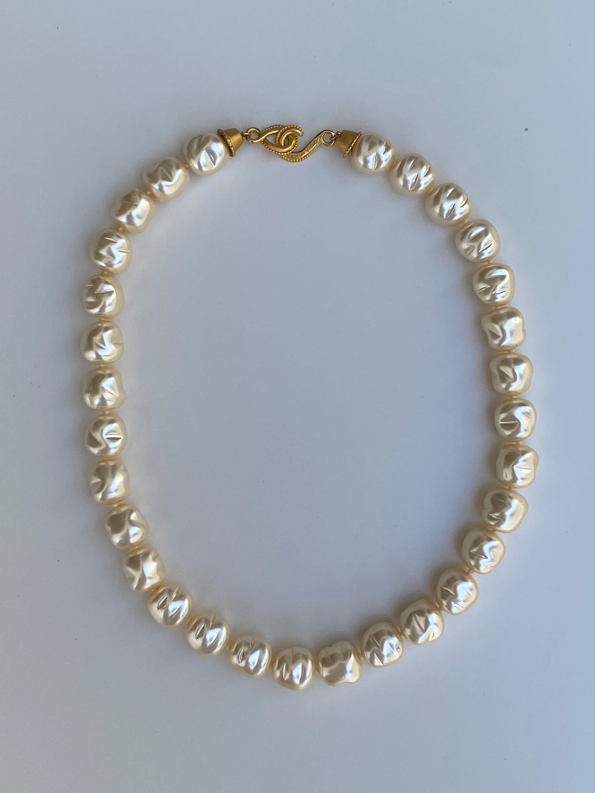 Vintage 1990s MMA USA Faux Baroque Pearl Necklace with Gold-Tone Clasp Vintage 1990s MMA USA Faux Baroque Pearl Necklace with Gold-Tone Clasp