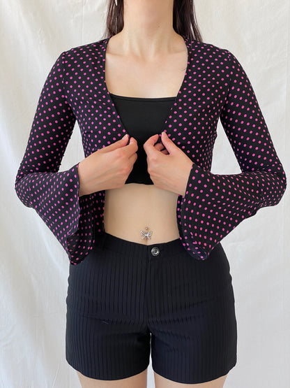 Gorgeous LULU & ROSE Polka Dot Pink Black Long Sleeve Cardigan - 2XS