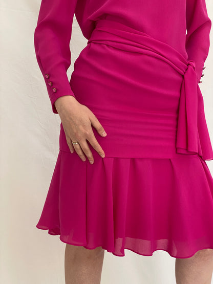 Vintage 80s Henry-Lee Hot Pink Statement Shoulder Mini Dress - S