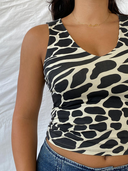 Vintage Animal Print Safari Black and White Tank Top - M