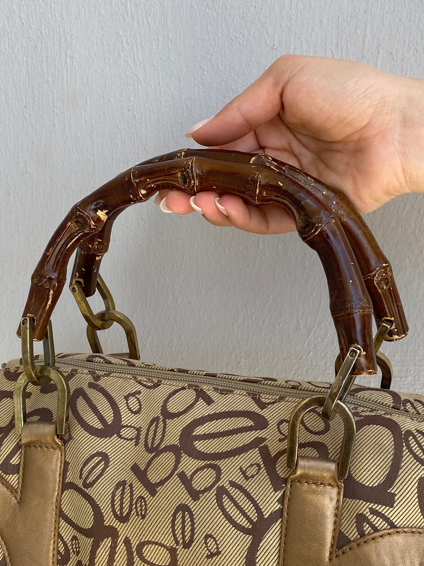 Y2K Bebe Monogram Canvas & Bamboo Handle Bag Beige Brown