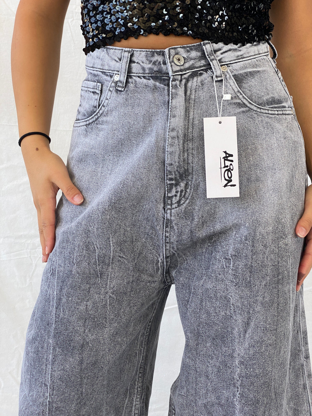 بنطلون جينز رمادي واسع الساق من NWT Alien Streetwear - 36EUR