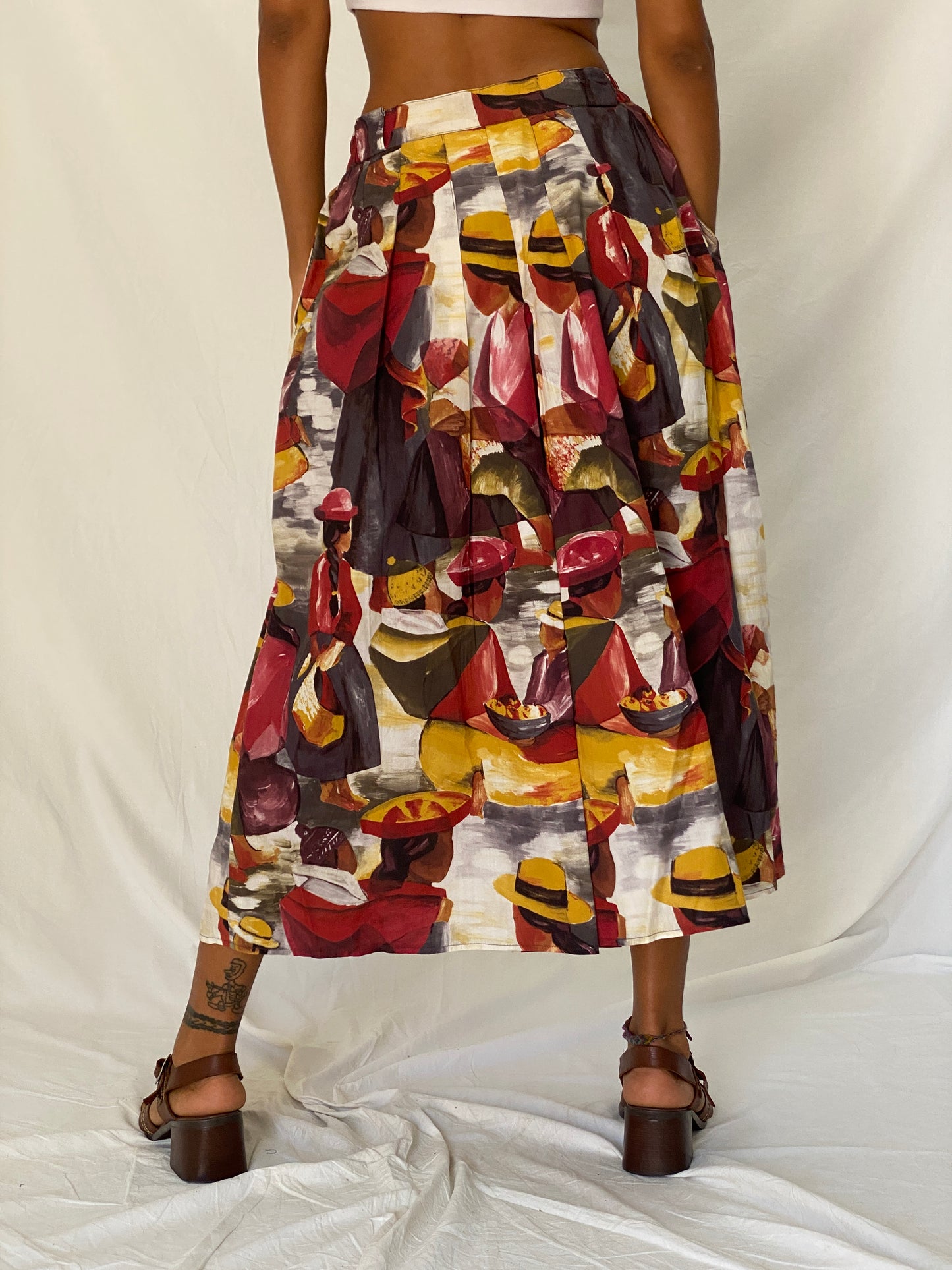 Vintage 90s Frawil Multicolor Abstract Wide Leg Culotte Pants – S