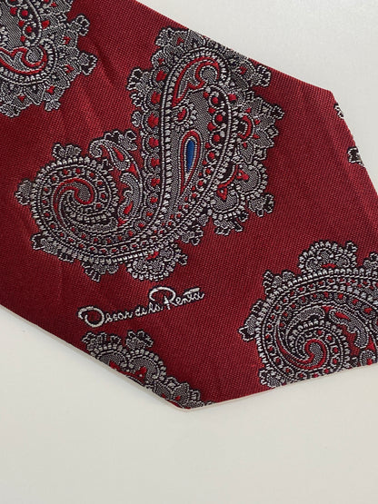 Vintage Oscar de la Renta Studio Silk Tie - Burgundy Paisley Designer Collectible