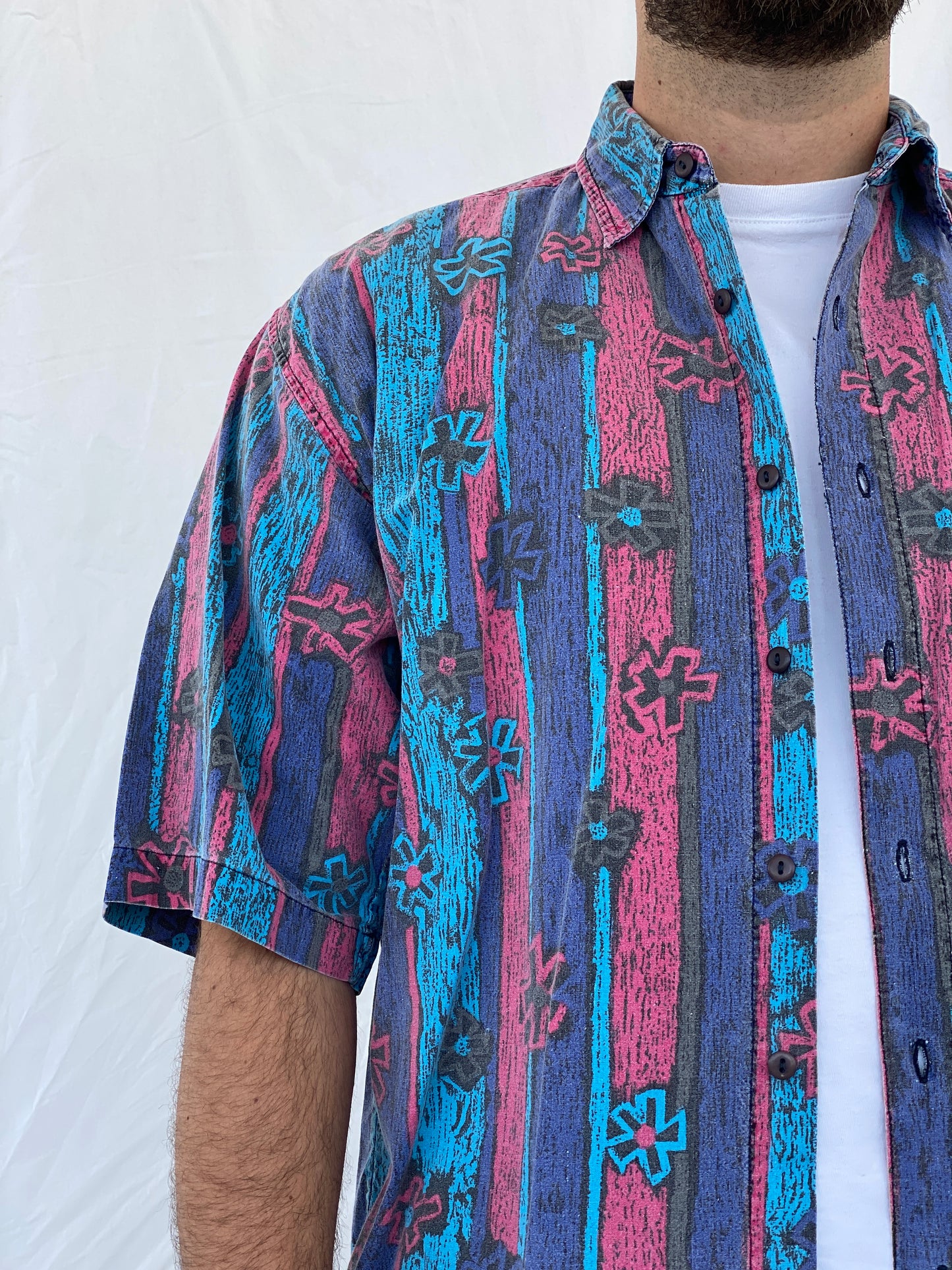 Vintage Shah Safari Printed Cotton Shirt - M