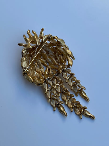 Vintage Gold Articulated Cascading Leaf Dangling Branches Brooch