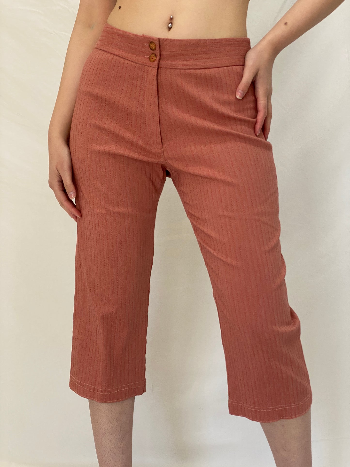 Vintage MAGLIFICIO MG Peach Striped Capri Pants Low Rise Cropped Office Chic Trousers - M