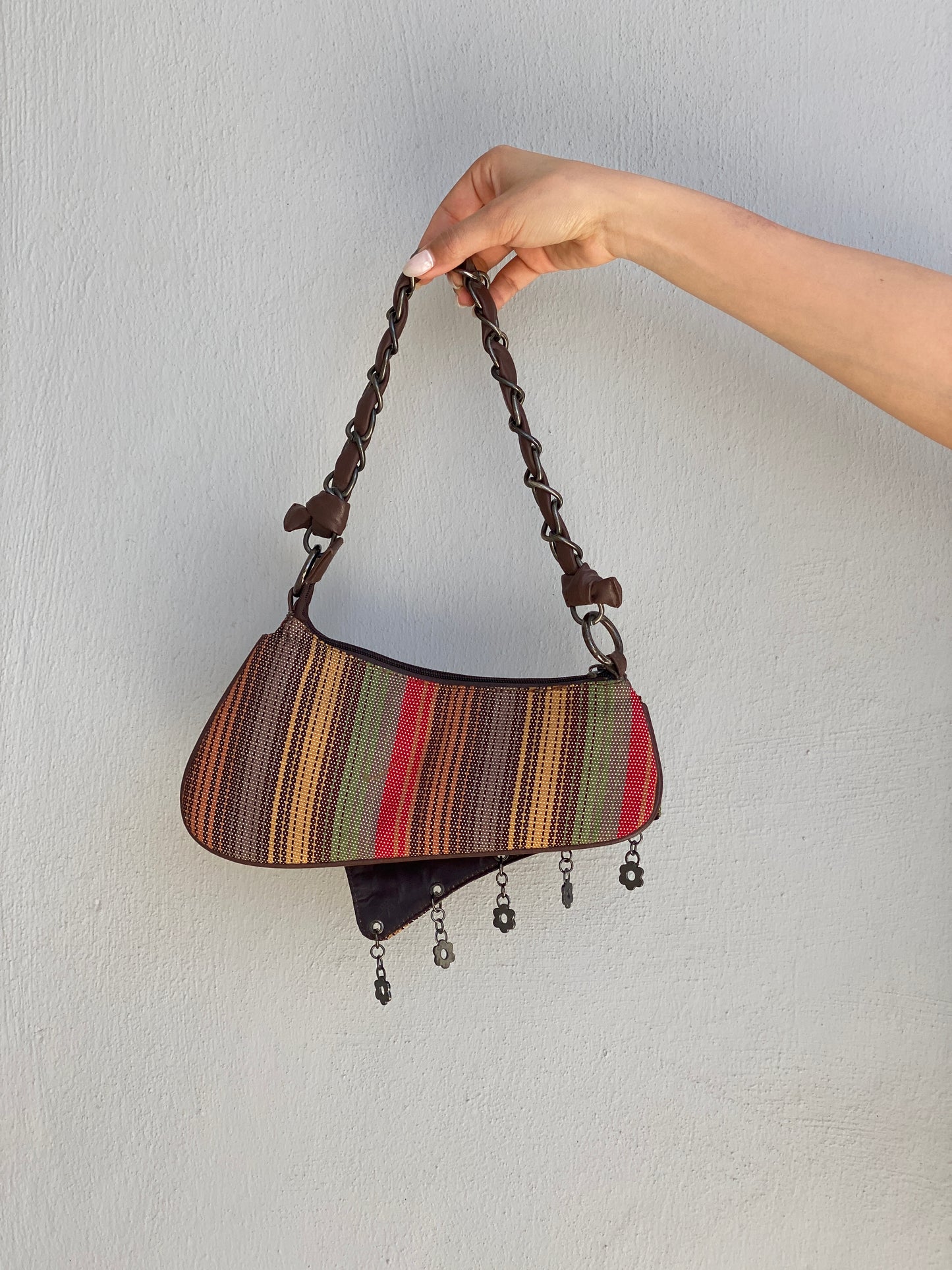 Vintage Y2K Multicolor Striped Mini Braided Chain Strap Shoulder Bag