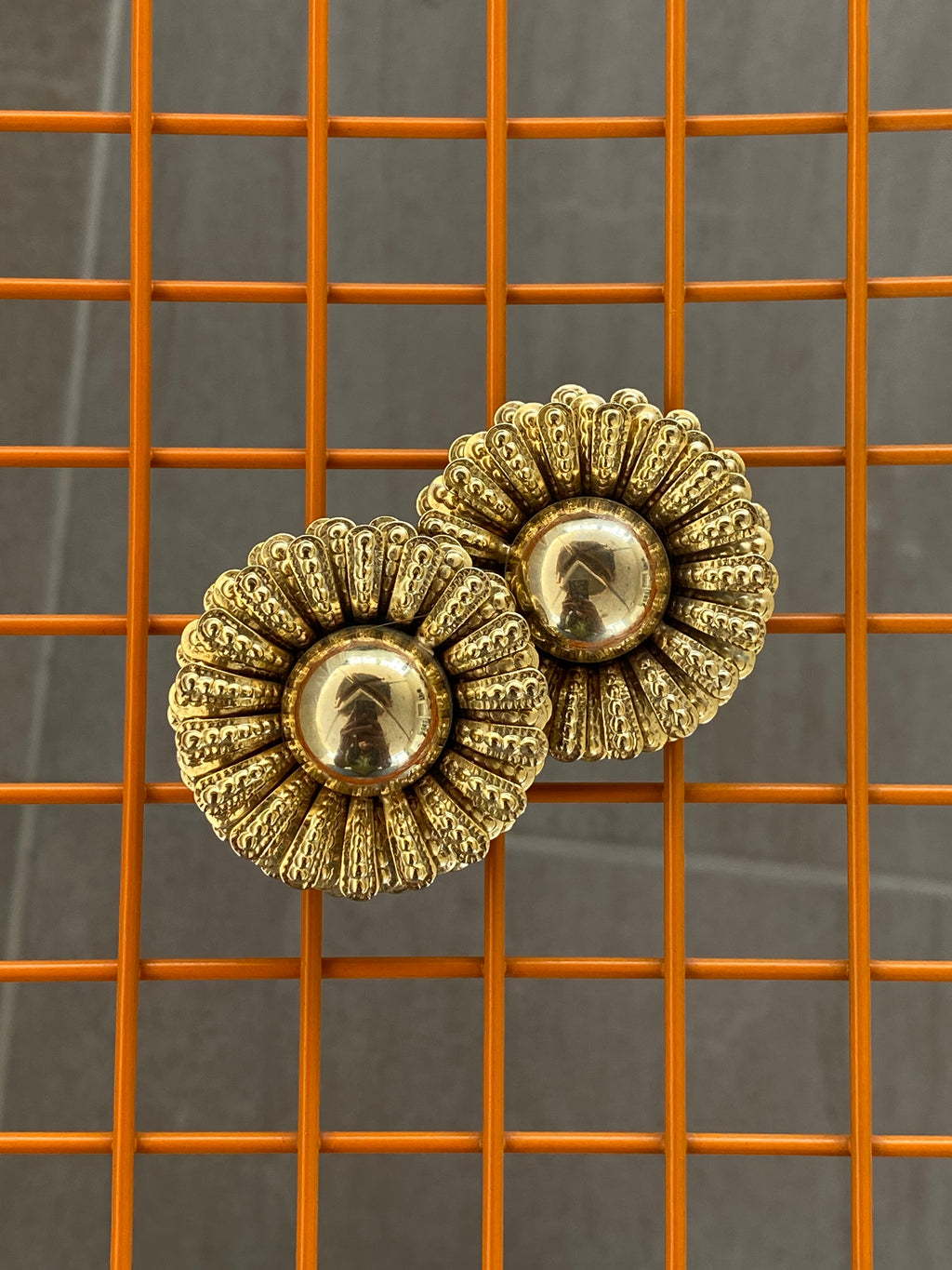 Vintage Flower Gold Clip Back Earrings