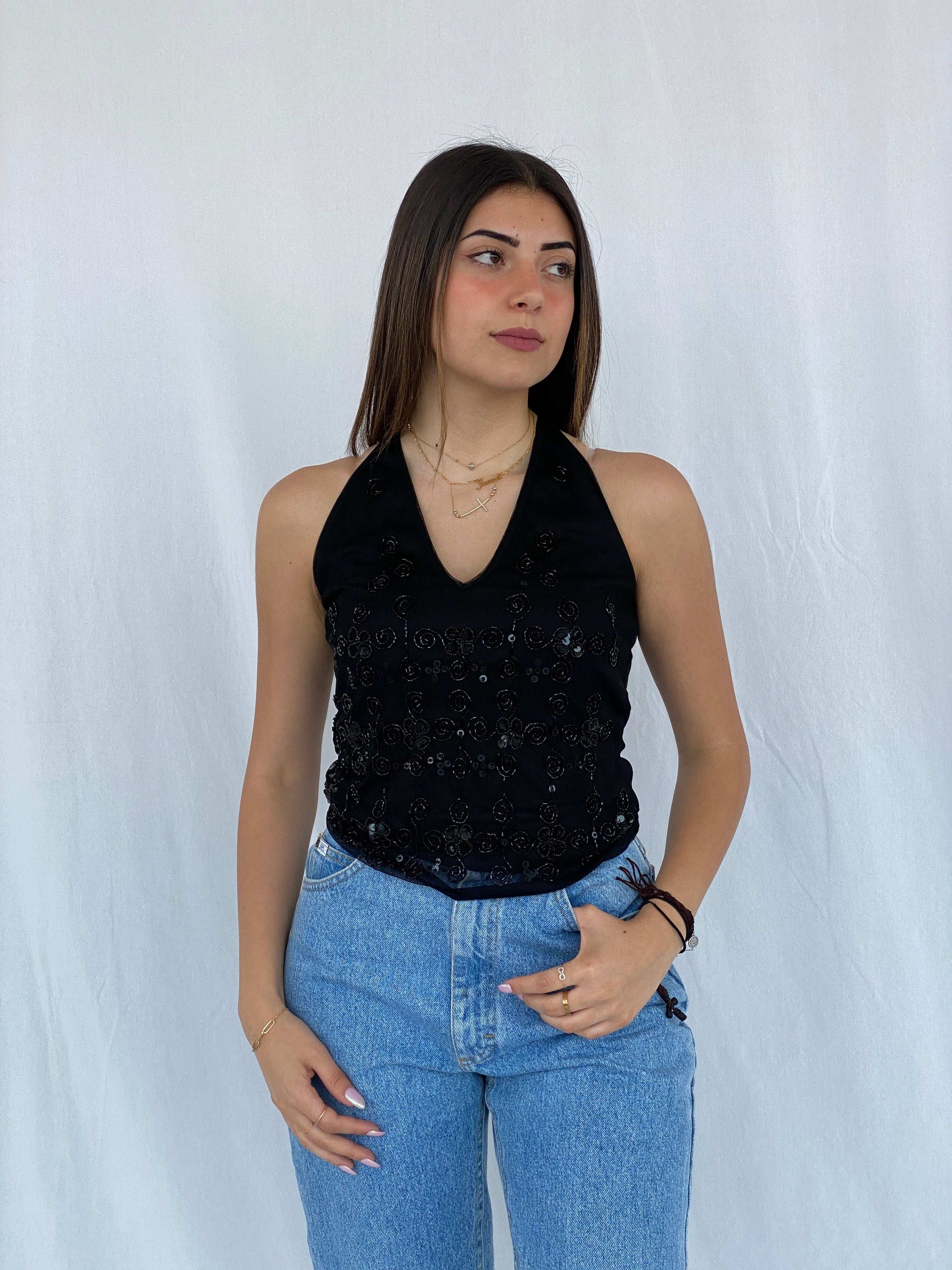 90s/00s Ysatis Beaded Black Halter Top - Size S - Balagan Vintage Halter Top 90s, halter top, Juana, NEW IN, women top