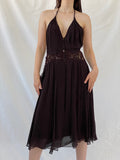 Gorgeous Max Azria Collection Silk Halter Midi Dress with Crochet Waist Detail - M