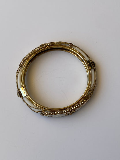 Vintage White Enamel & Gold Tone Hinged Bangle Bracelet Minimalist Luxe Statement Jewelry