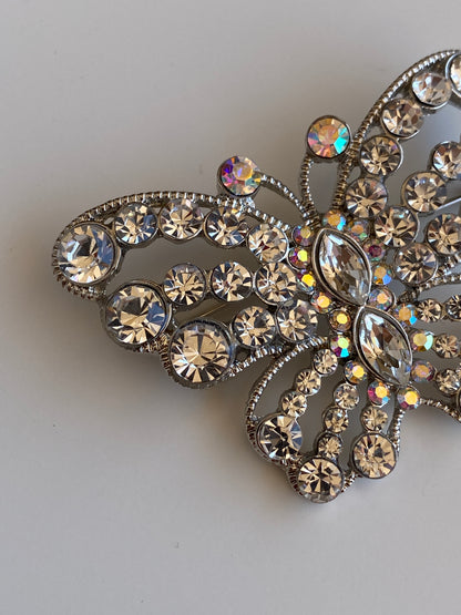 Statement Vintage Silver-Tone Clear Rhinestone Butterfly Brooch