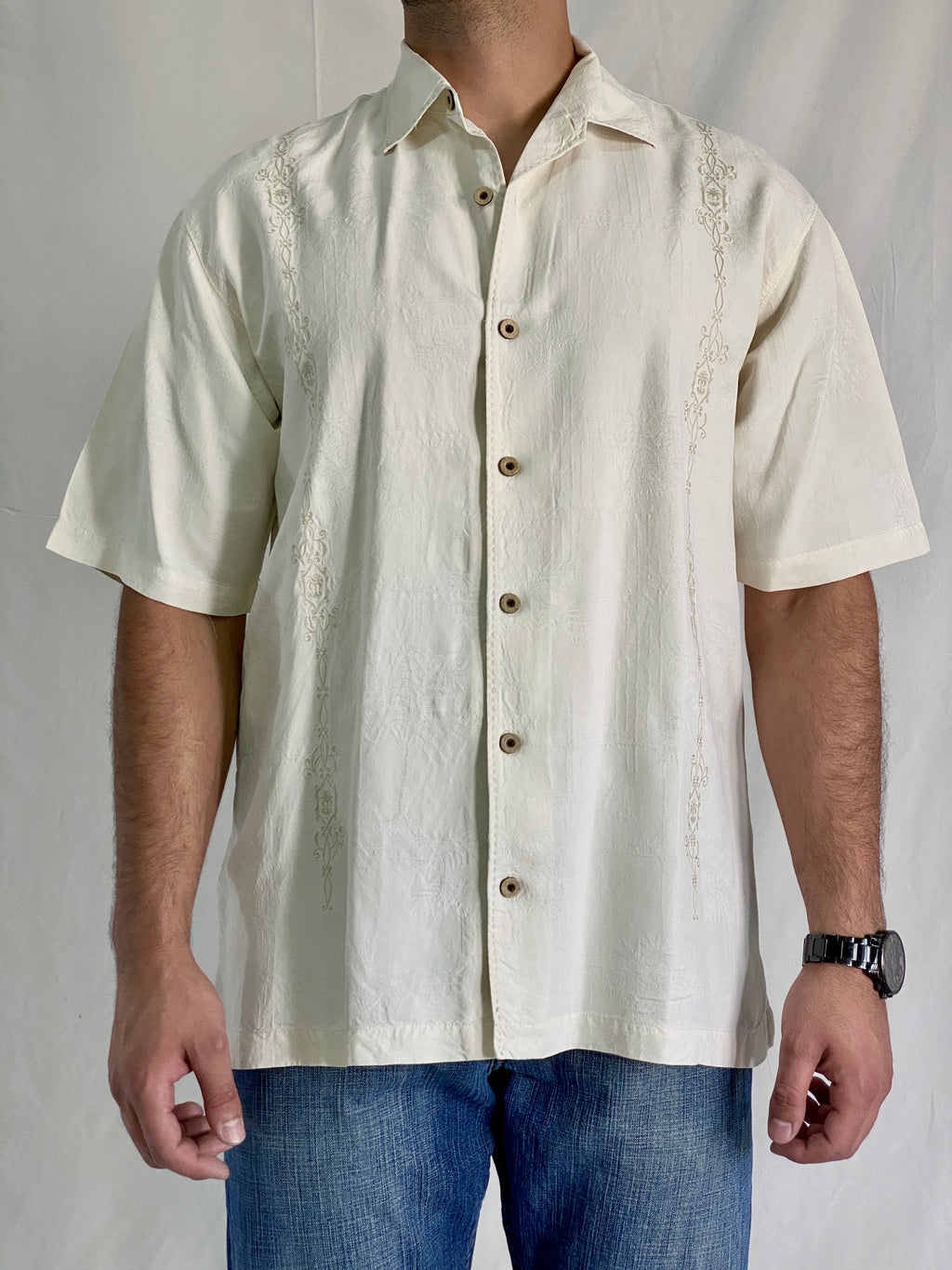 Tommy Bahama Silk Camp Lion Embroidery And Premium Cigars Design Men’s Shirt - L