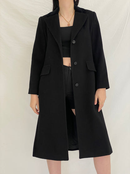 Vintage Albert Nipon Black Wool Classic Tailored Long Coat - S