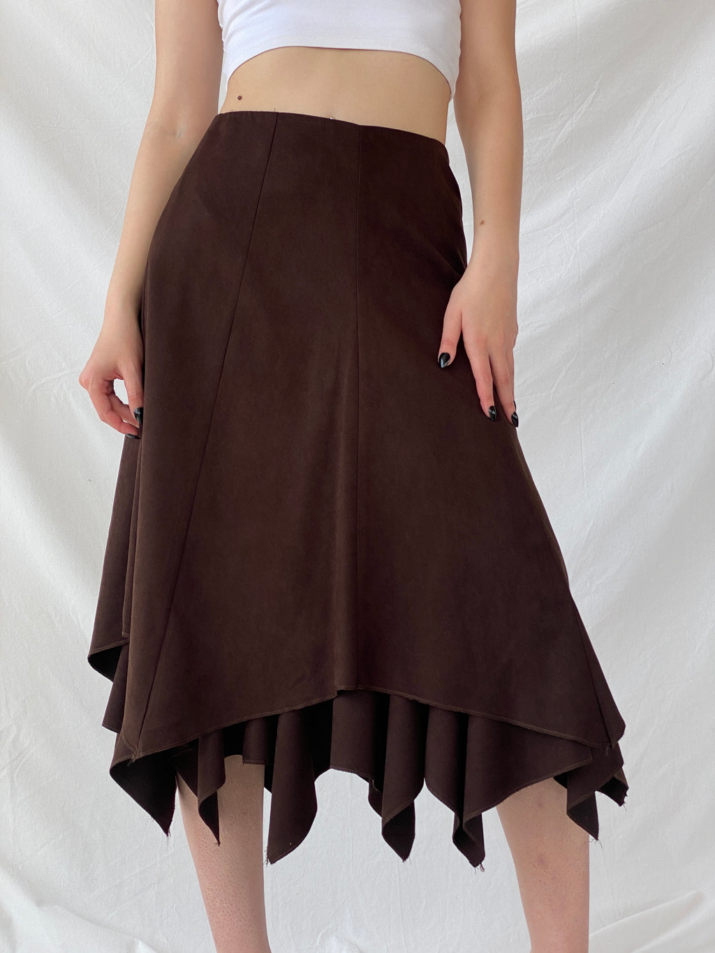 Vintage Ikram Brown Asymmetric Layered Midi Skirt - M