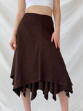 Vintage Ikram Brown Asymmetric Layered Midi Skirt - M