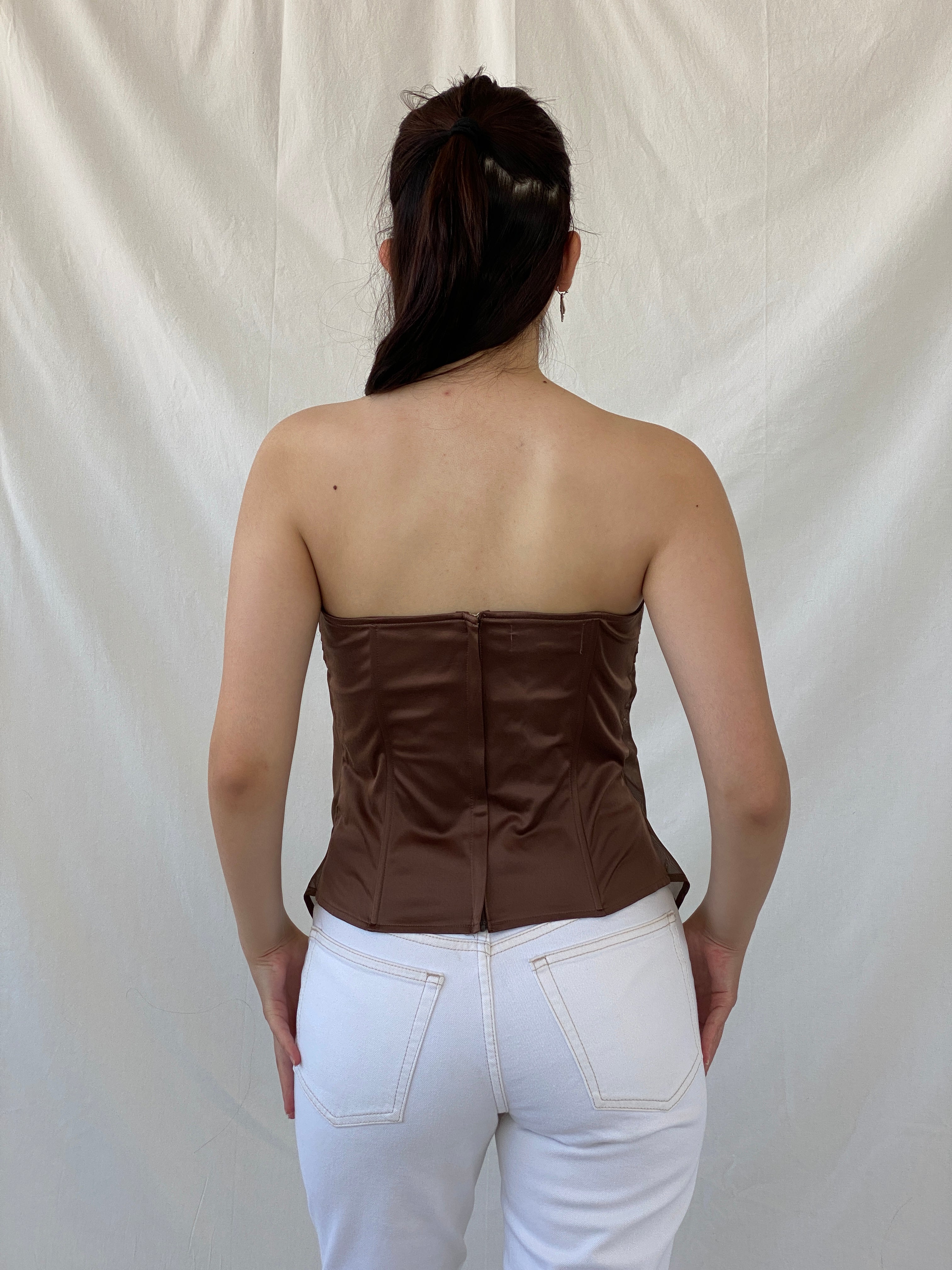 Y2K Jennyfer VIP Brown Strapless Bow Bustier Tube Top - M