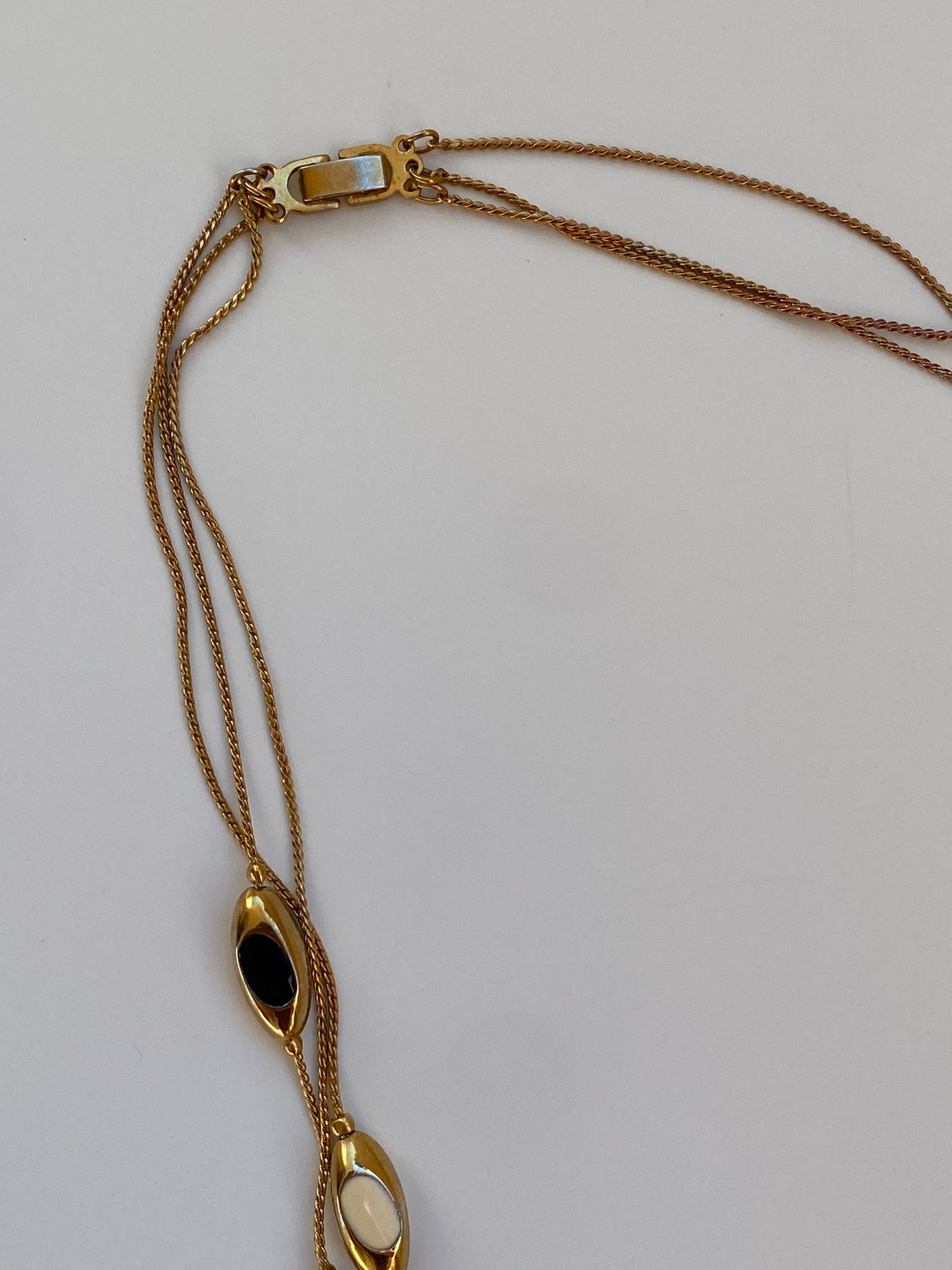 Vintage Y2K Gold-Tone Navy & Ivory Enamel Triple-Strand Long Necklace