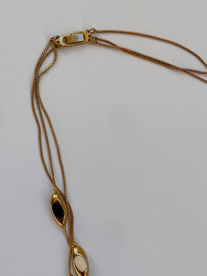 Vintage Y2K Gold-Tone Navy & Ivory Enamel Triple-Strand Long Necklace