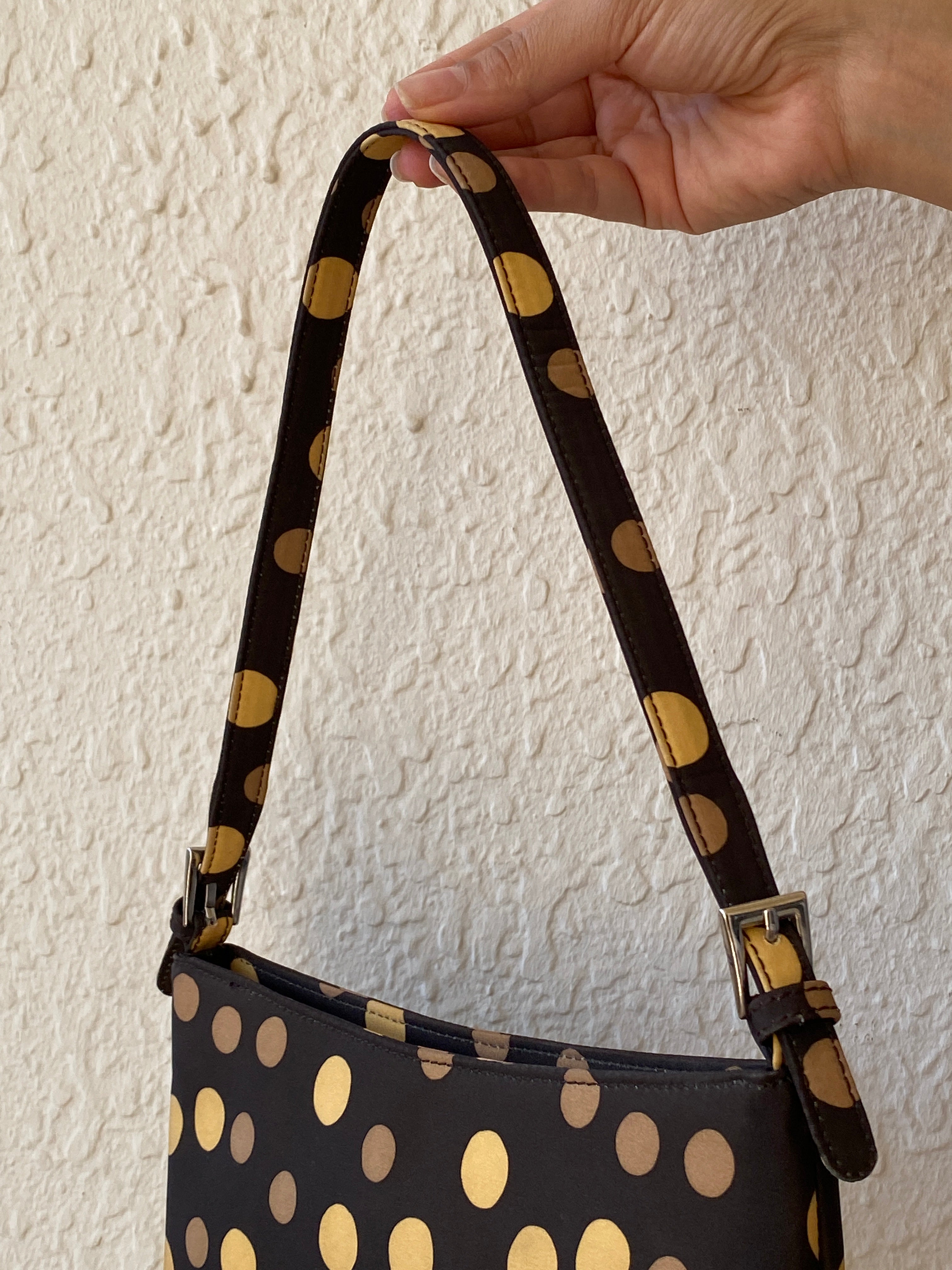 Y2K Brown & Gold Polka Dot Mini Shoulder Bag Retro Baguette Purse