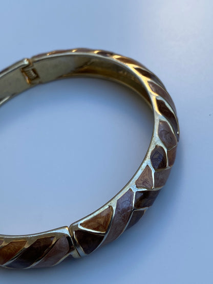 Vintage Gold Tone Marbled Enamel Hinged Bangle Mosaic Cuff Bracelet