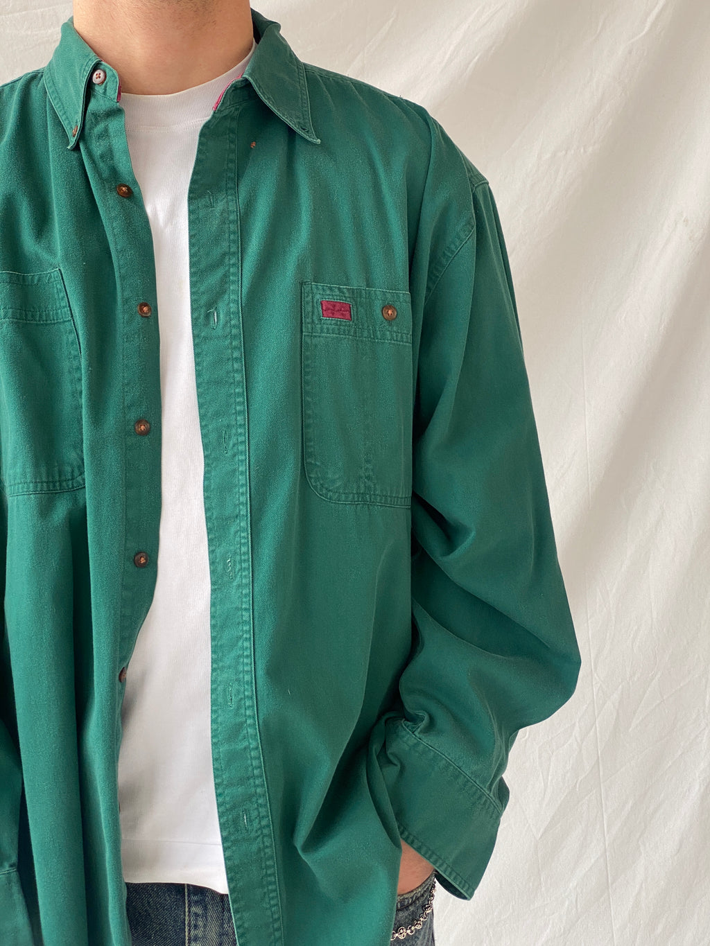 Vintage 90s Great Land Apparel Men’s Green Cotton Long Sleeve Shirt - XL