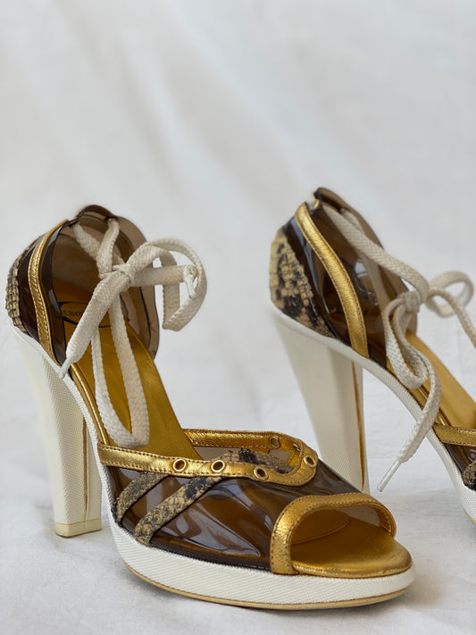 Vintage 00s Just Cavalli Sporty Heeled Canvas Sandals