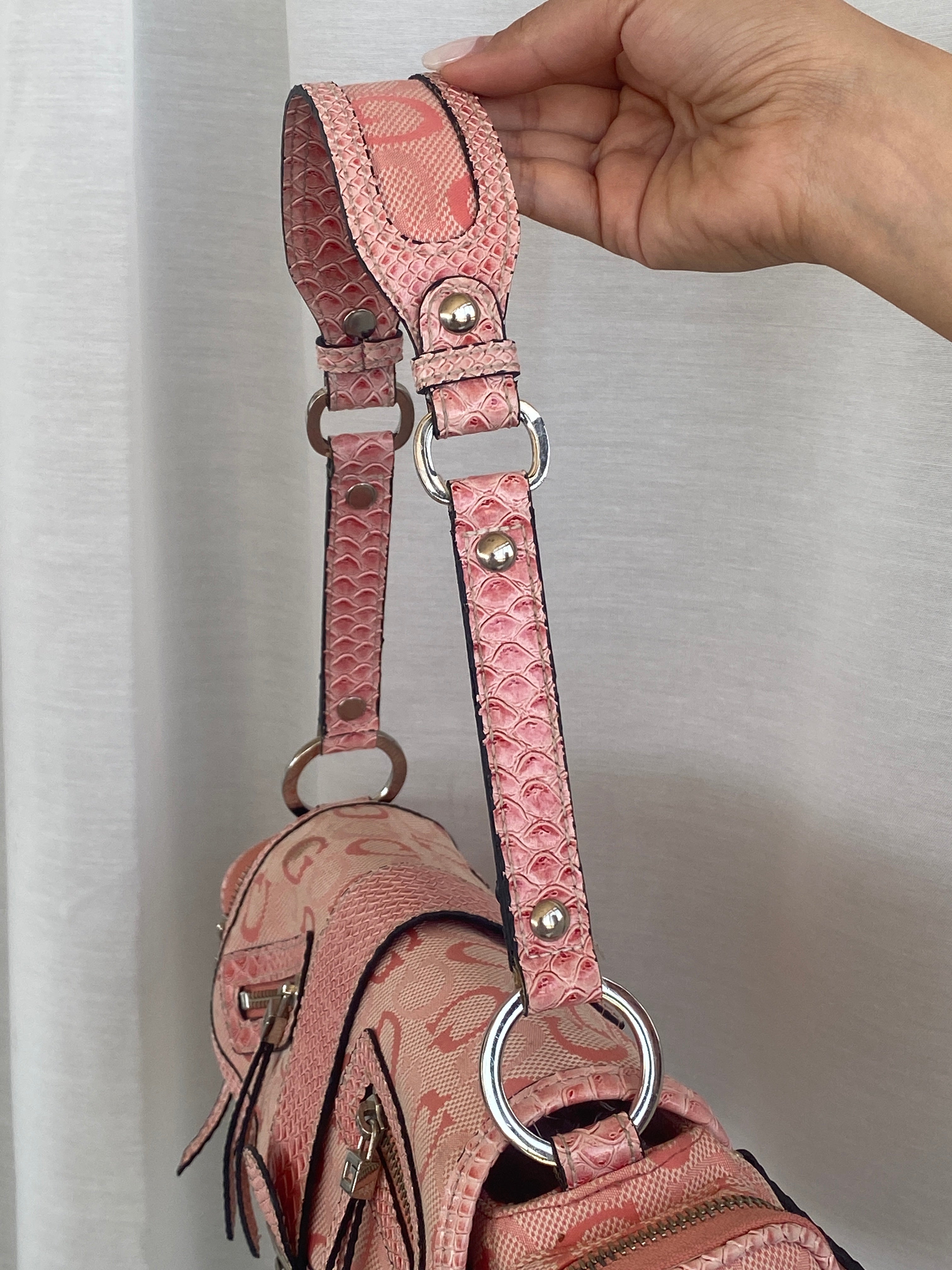 Statement Vintage Y2K Guess Pink Monogram Shoulder Bag