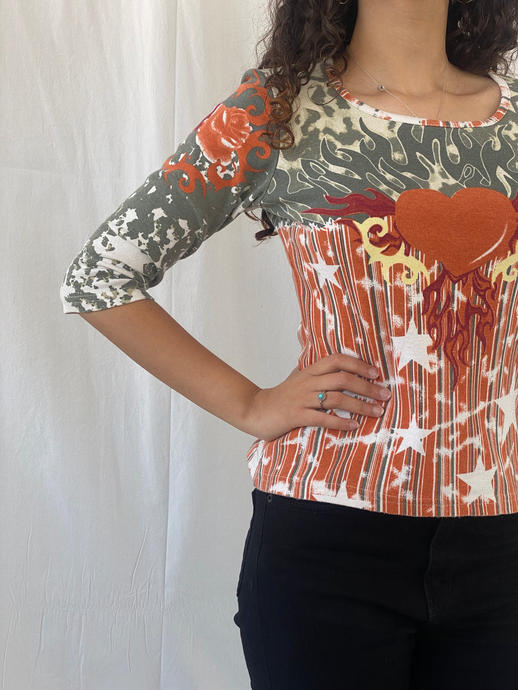 Y2K X-Mail Graphic Heart Flame Women’s Top - M/L