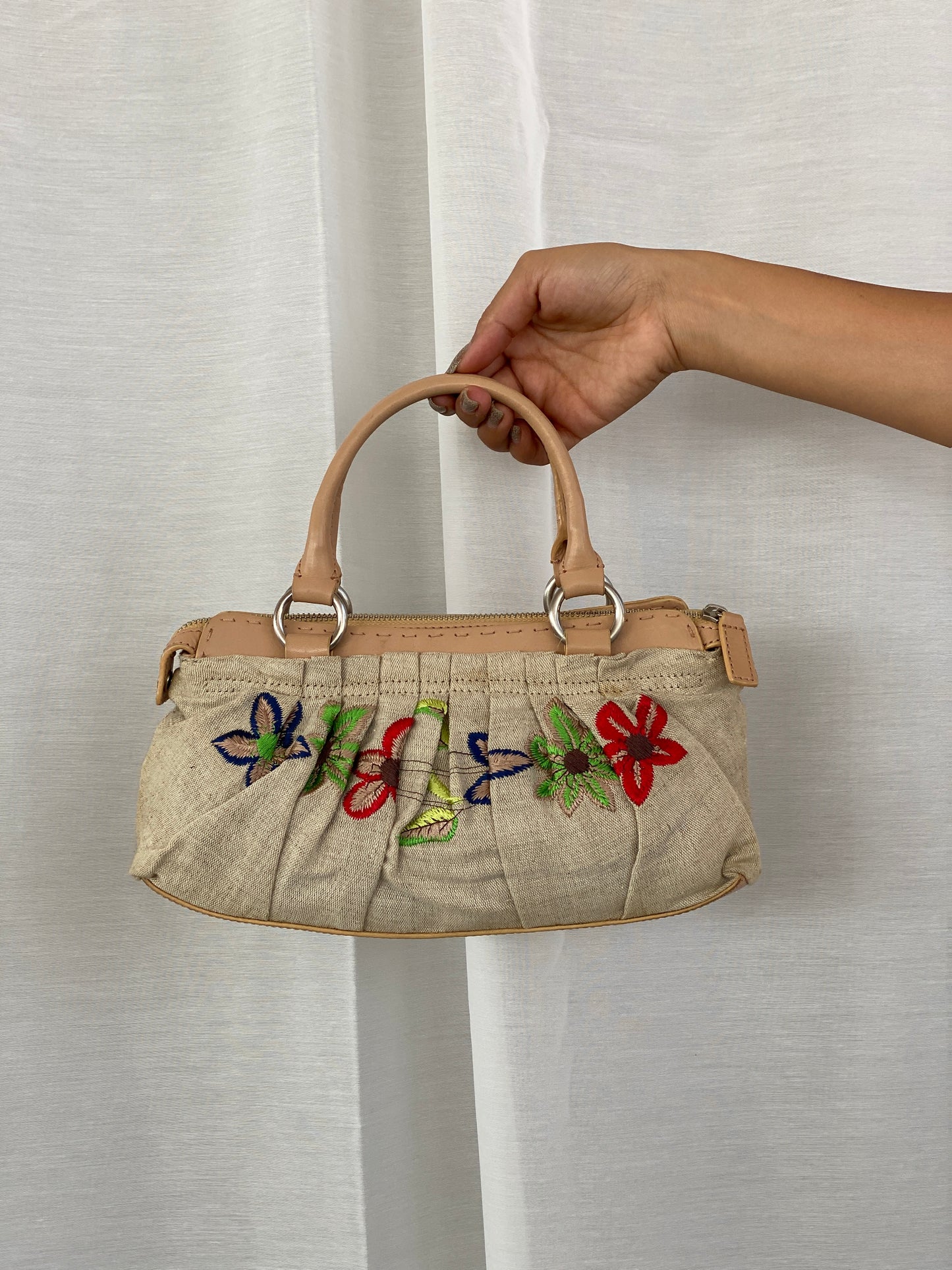 Vintage DKNY Floral Embroidered Canvas Handbag