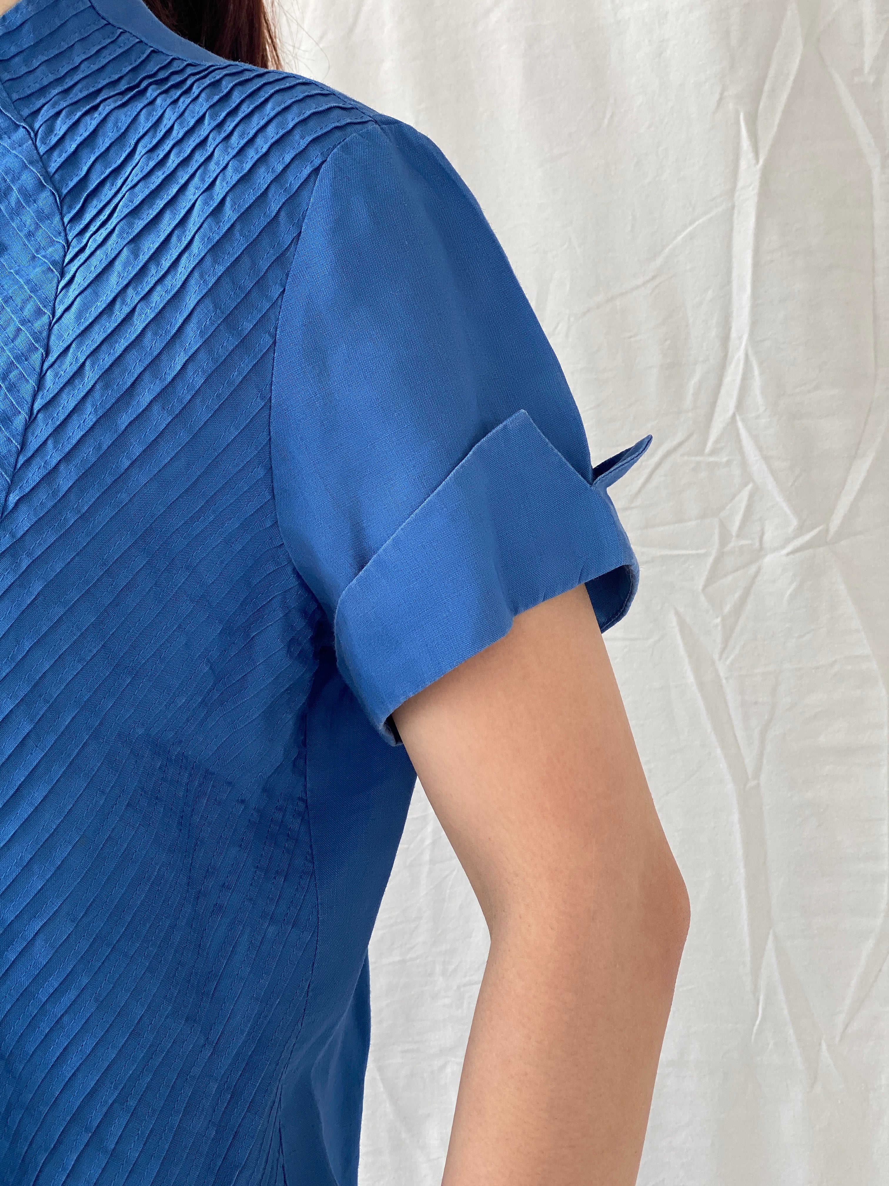 Beautiful Appraisal Blue Ramie Women’s Short Sleeve Buttoned Structured Shirt - L